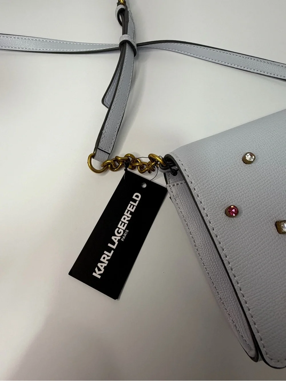 KARL LAGERFELD Light blue Crossbody Bag with Stud Accents